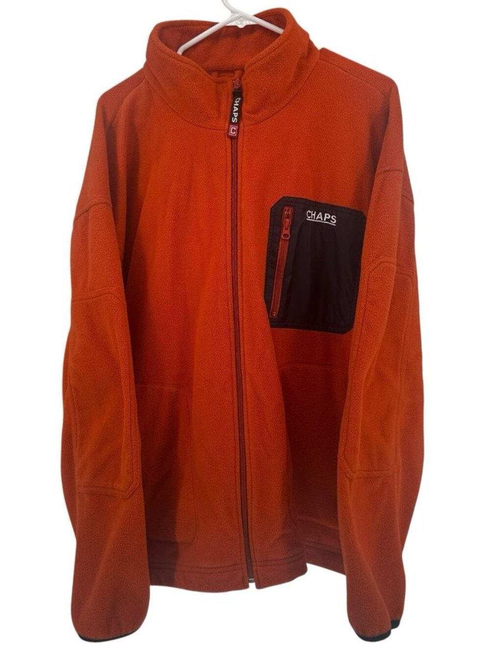 Chaps Jacket Mens XL Orange Full Zip Fleece Lined Outdoor Pocket Polyester